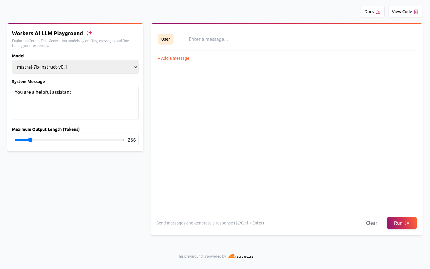 Workers AI LLM Playground
